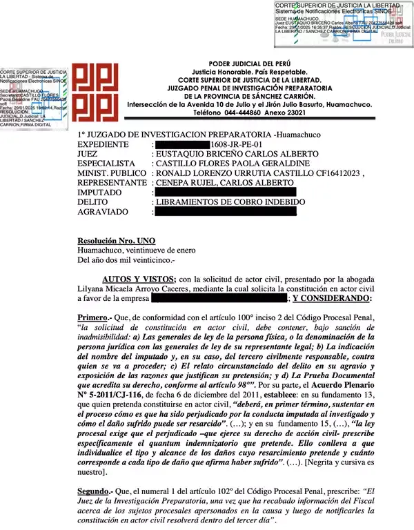 Página 1 del documento - Resolución UNO