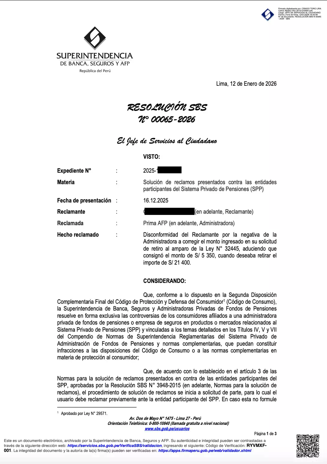 Resolucion SBS N° 00065-2026